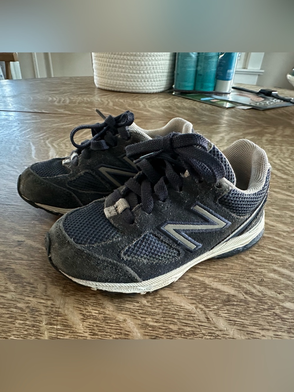 New Balance Kids Navy and Gray Mesh Athletic Sneakers